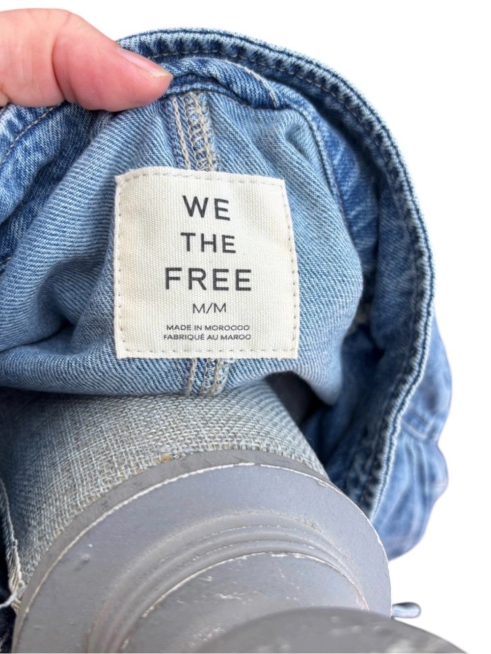 Free People We The Free M Imogene Denim Officer Jacket Military Utility Coastal - Picture 13 of 14